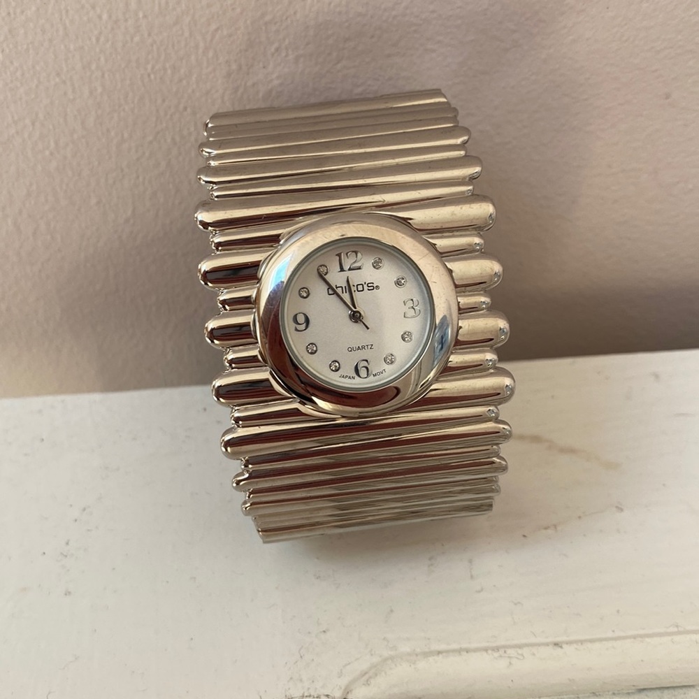 Chicos silver hinge cuff watch